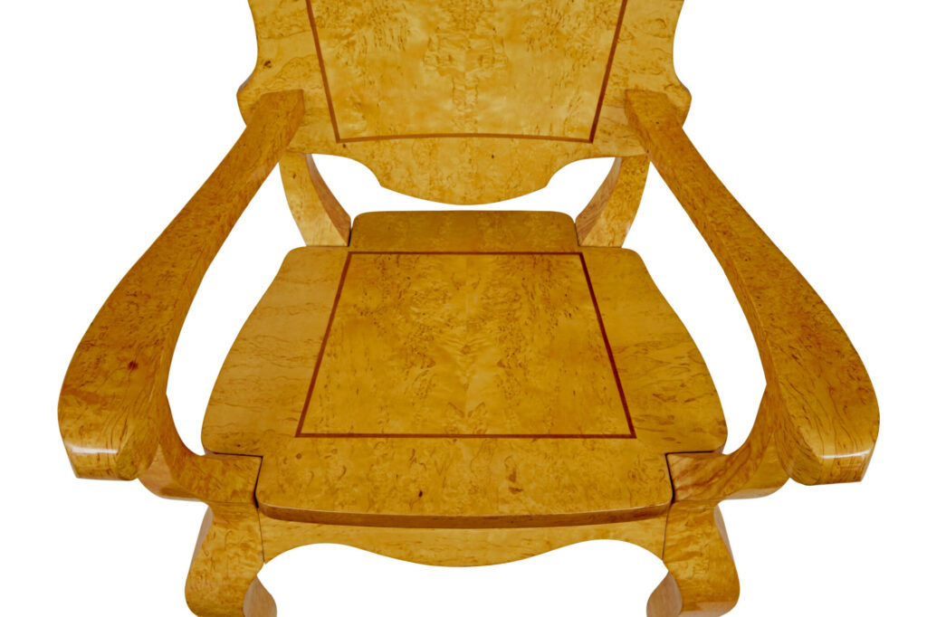 3 Piece 20th Century Burr Birch Games Table and Armchairs — image 5