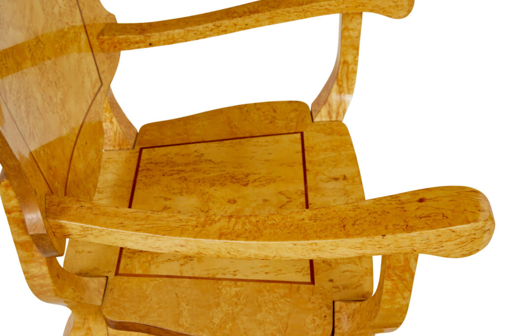 3 Piece 20th Century Burr Birch Games Table and Armchairs — image 3
