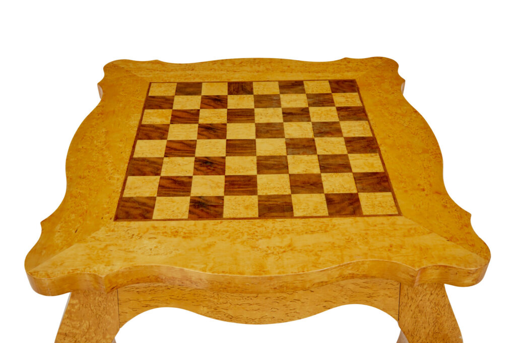 3 Piece 20th Century Burr Birch Games Table and Armchairs — image 2