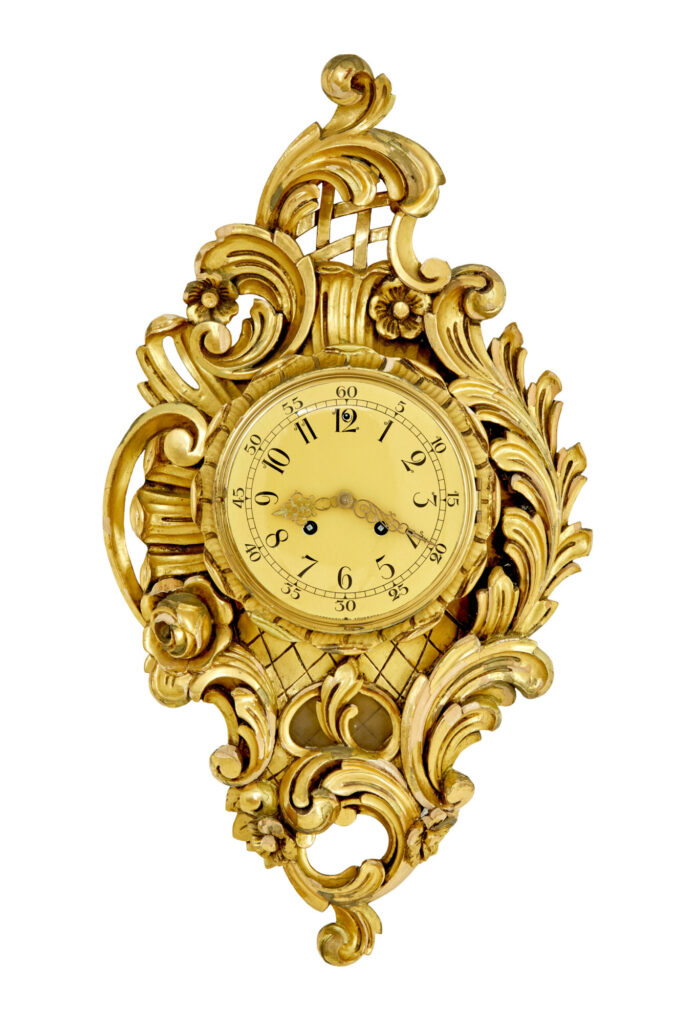 Mid Century Carved Rococo Revival Gilt Clock by Westerstrand