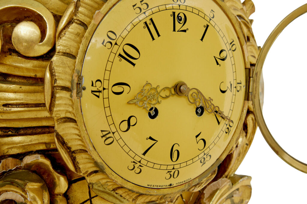Mid Century Carved Rococo Revival Gilt Clock by Westerstrand — image 5