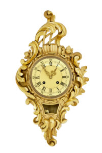SWEDISH MID CENTURY CARVED ROCOCO REVIVAL GILT CLOCK