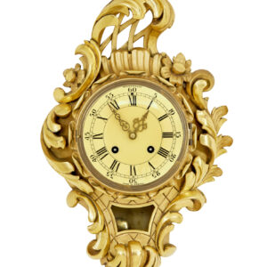 SWEDISH MID CENTURY CARVED ROCOCO REVIVAL GILT CLOCK