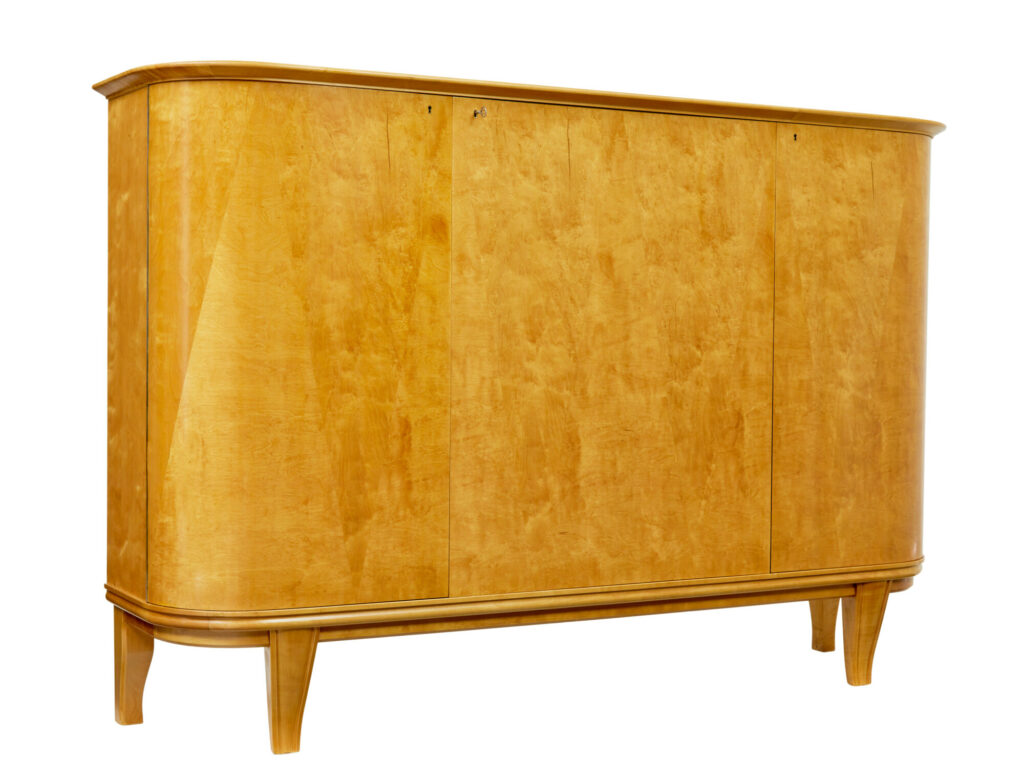 Mid Century Scandinavian Birch Inlaid Shaped Sideboard