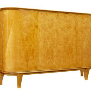 MID CENTURY SCANDINAVIAN BIRCH INLAID SHAPED SIDEBOARD