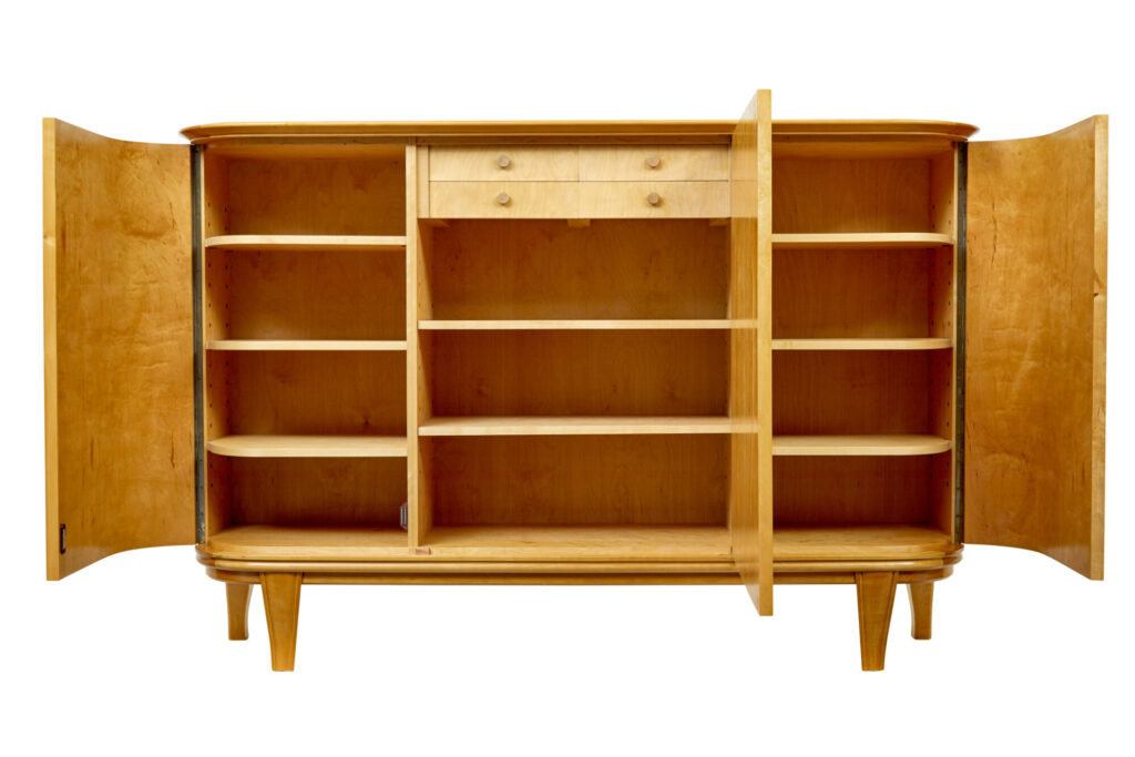 Mid Century Scandinavian Birch Inlaid Shaped Sideboard — image 9