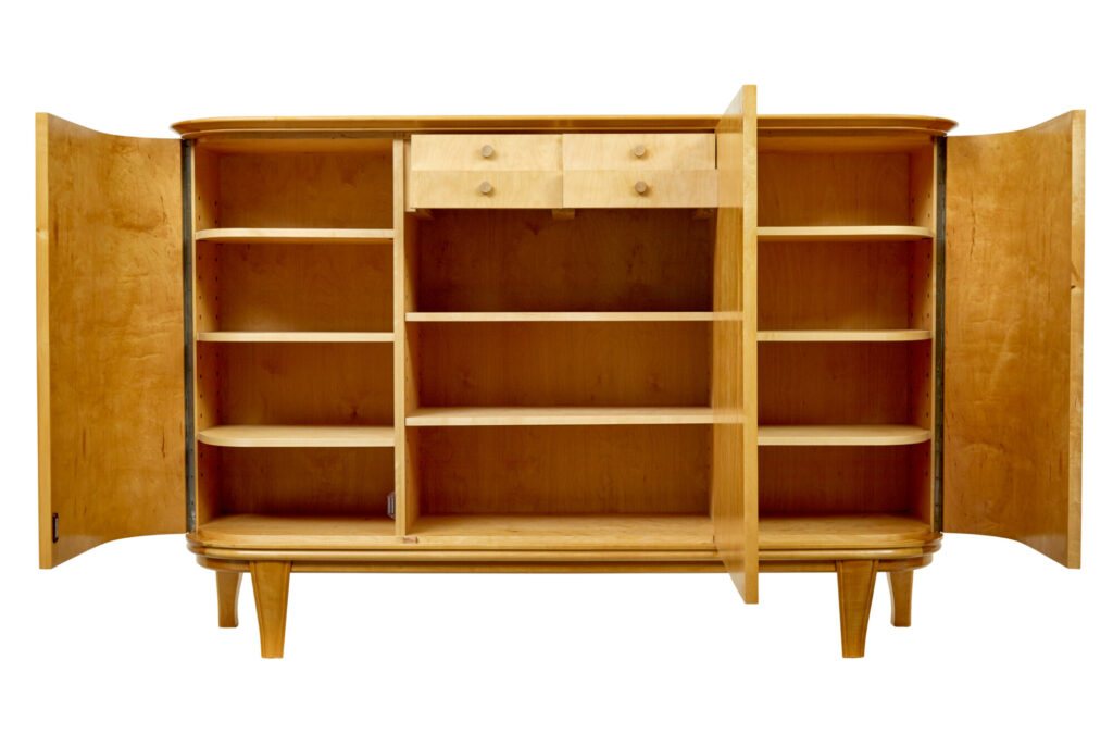 Mid Century Scandinavian Birch Inlaid Shaped Sideboard — image 8
