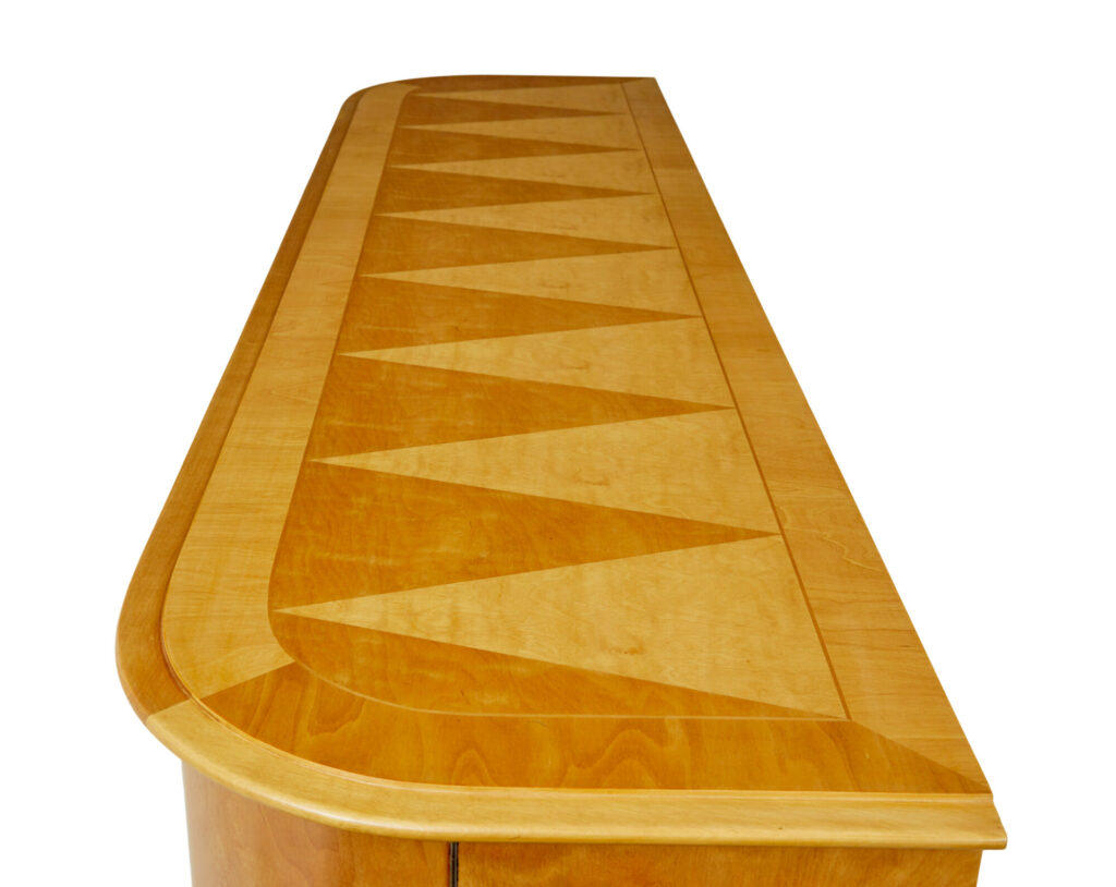 Mid Century Scandinavian Birch Inlaid Shaped Sideboard — image 4