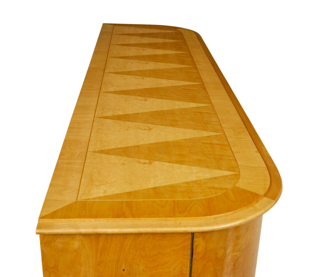 Mid Century Scandinavian Birch Inlaid Shaped Sideboard — image 3