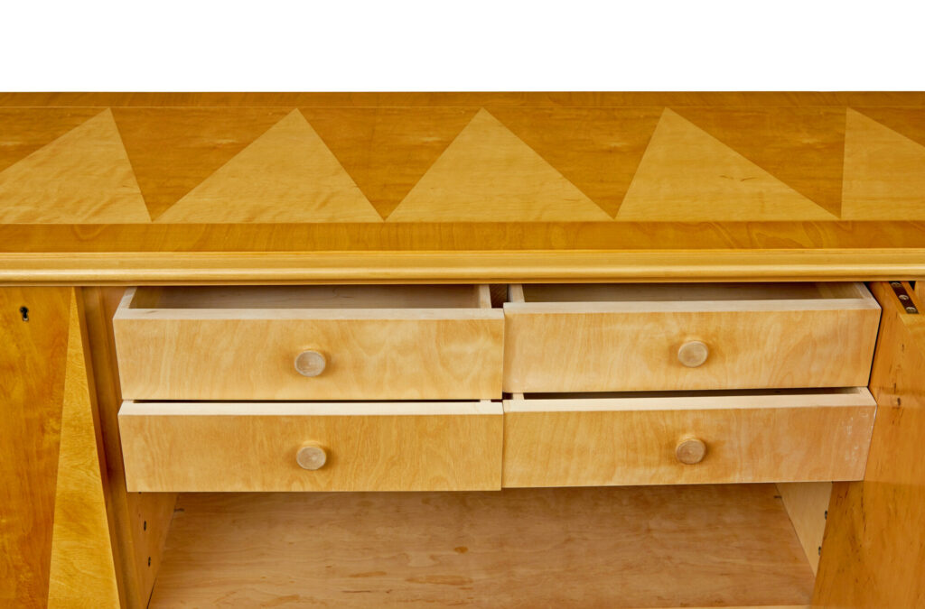 Mid Century Scandinavian Birch Inlaid Shaped Sideboard — image 2