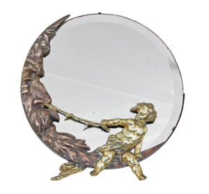 PERIOD ART DECO BRONZE AND BRASS TABLE MIRROR