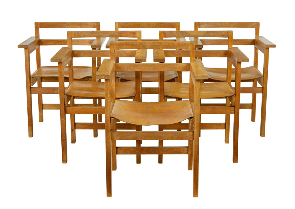 Set of 6 1960’s Scandinavian Modern Oak and Leather Armchairs — image 1