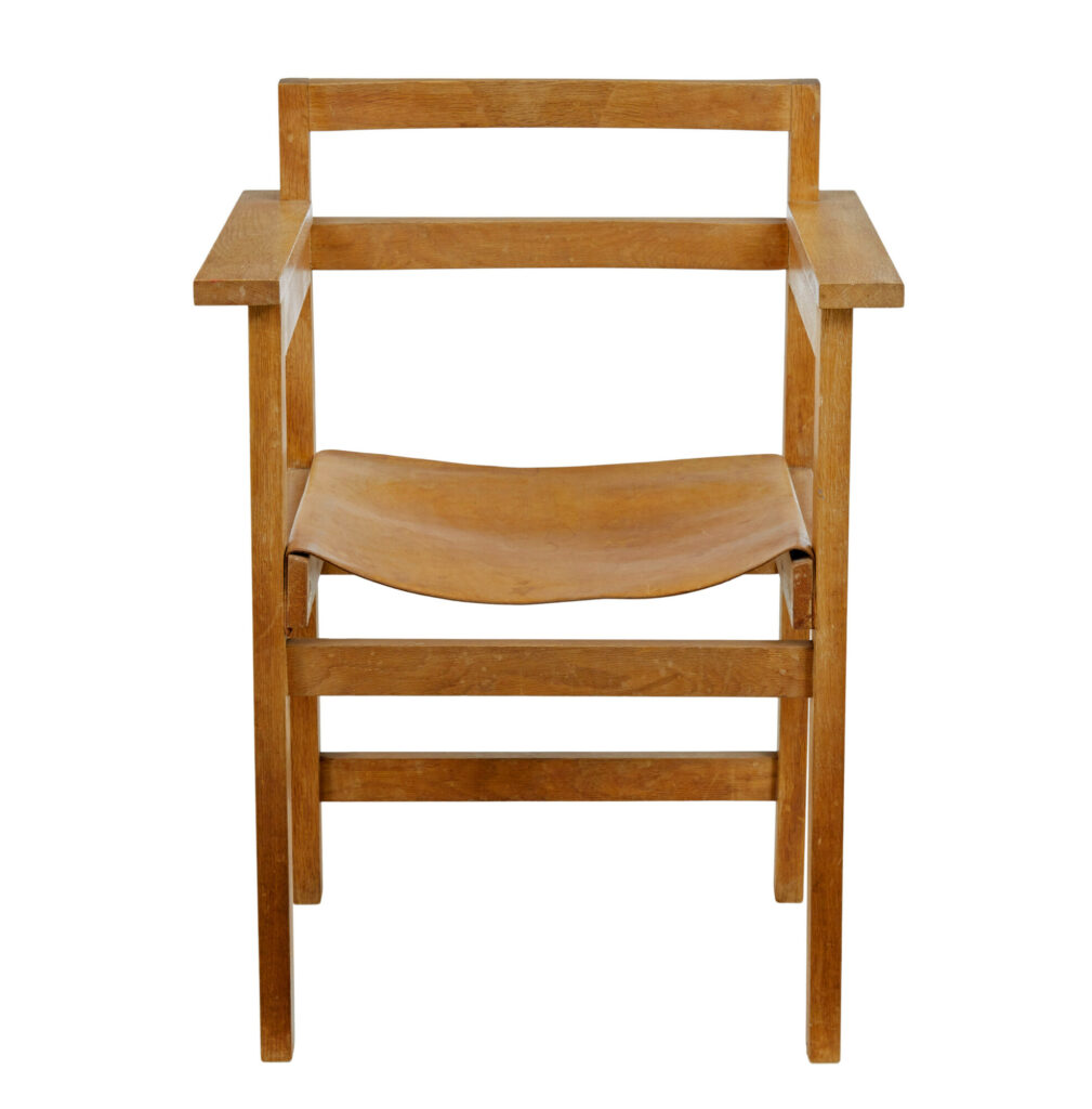 Set of 6 1960’s Scandinavian Modern Oak and Leather Armchairs — image 9