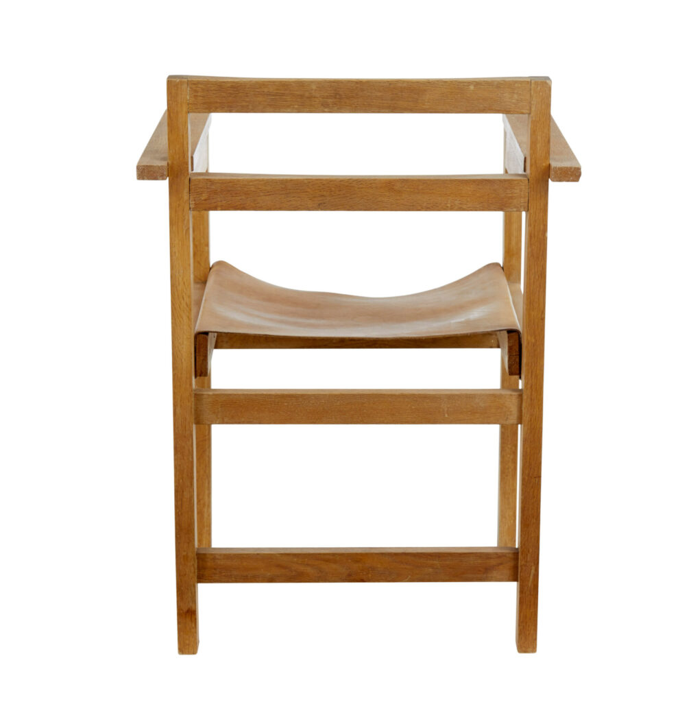Set of 6 1960’s Scandinavian Modern Oak and Leather Armchairs — image 7