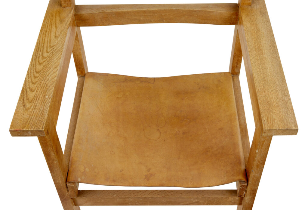 Set of 6 1960’s Scandinavian Modern Oak and Leather Armchairs — image 4