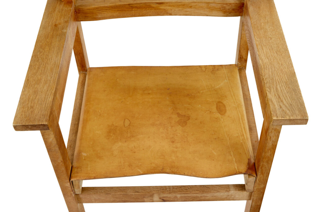 Set of 6 1960’s Scandinavian Modern Oak and Leather Armchairs — image 3