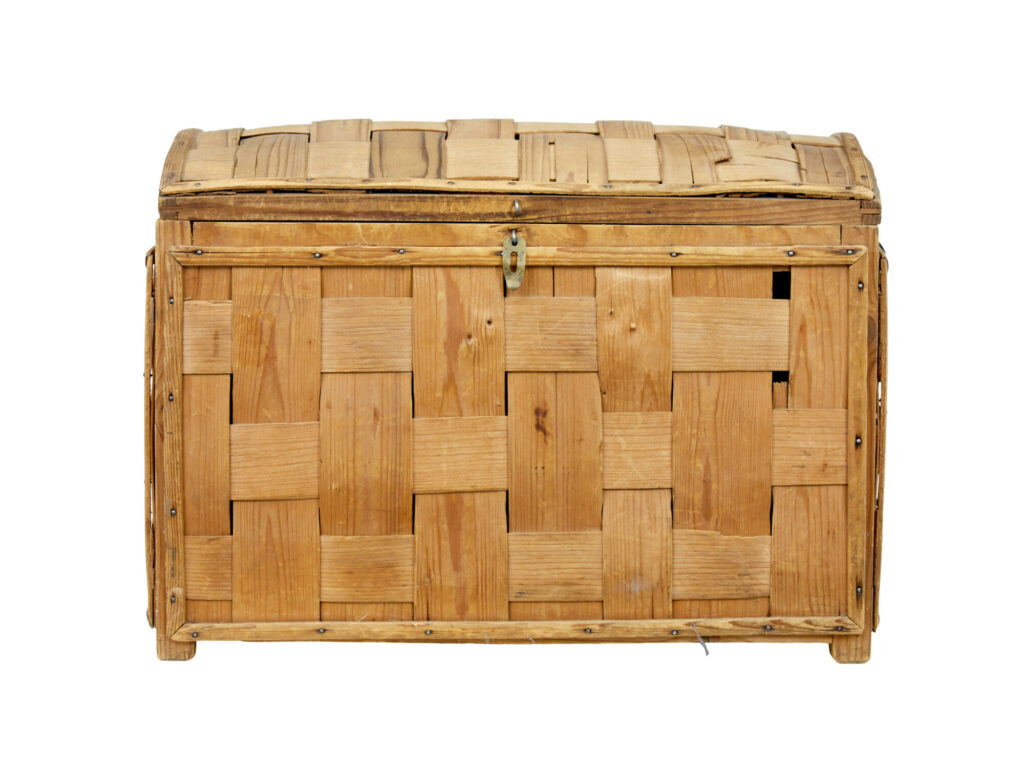 19th Century Swedish Woven Pine Dome Top Trunk — image 8