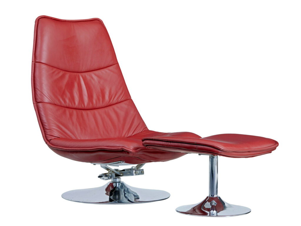 20th Century Chrome and Leather Chair with Stool — image 1