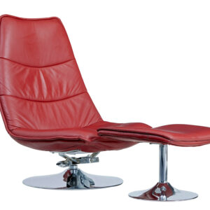 20TH CENTURY CHROME AND LEATHER CHAIR WITH STOOL