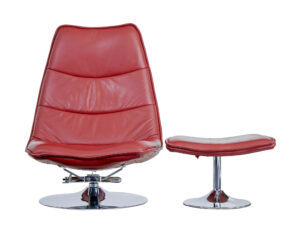 20th Century Chrome and Leather Chair with Stool — thumbnail 5