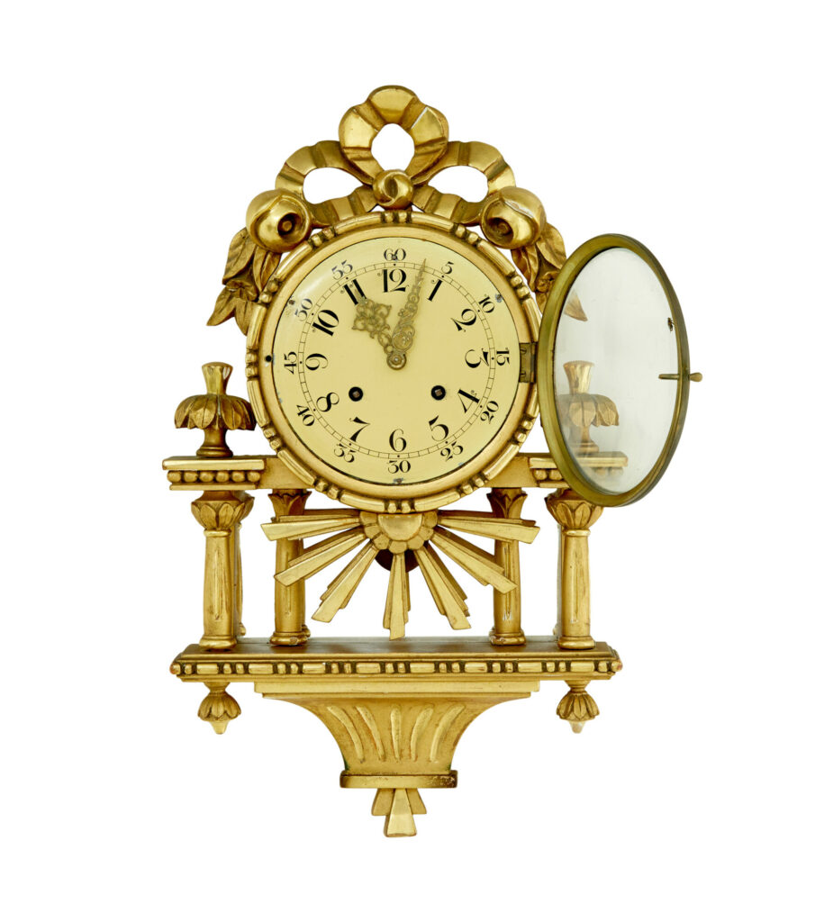 20th Century Swedish Gilt Carved Wood Wall Clock — image 5