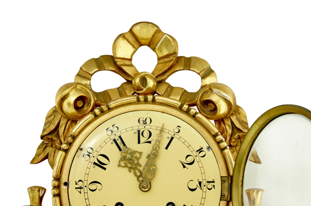 20th Century Swedish Gilt Carved Wood Wall Clock — image 4