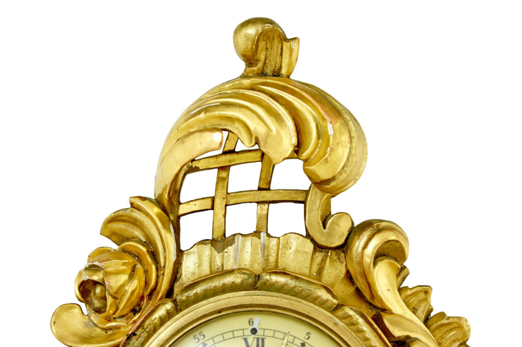 Swedish Carved Rococo Revival Gilt Wall Clock — image 3