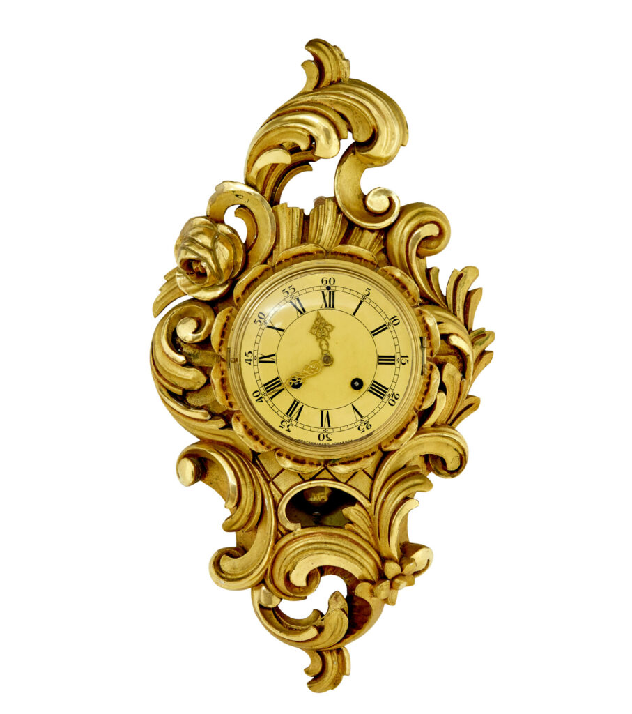 Mid Century Gilt Rococo Revival Wall Clock