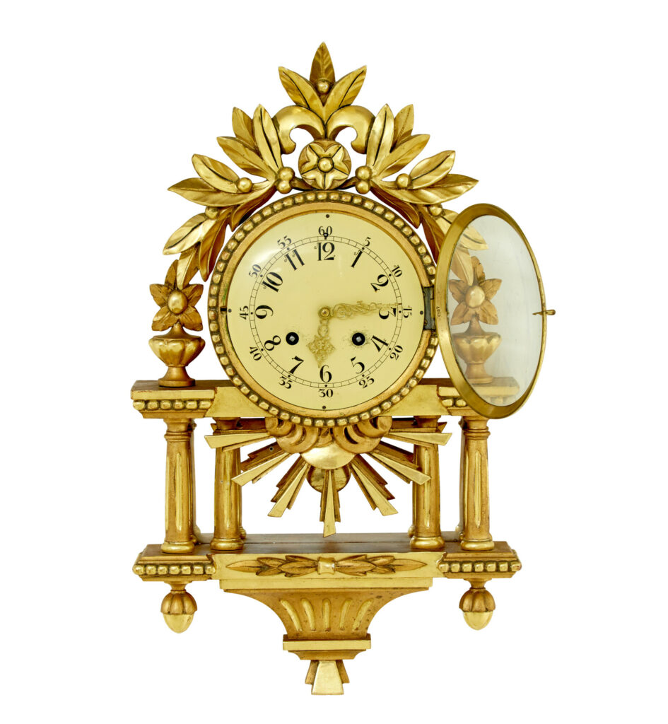 Rococo Revival Ornate Carved Gilt Wall Clock — image 2