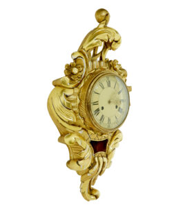Mid Century Swedish Carved Rococo Revival Gilt Wall Clock — thumbnail 4