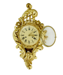 Mid Century Swedish Carved Rococo Revival Gilt Wall Clock — thumbnail 5