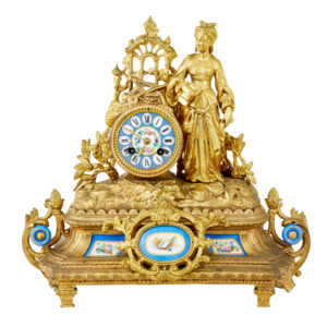 19TH CENTURY FRENCH GILT MANTLE CLOCK WITH SEVRES PLAQUES