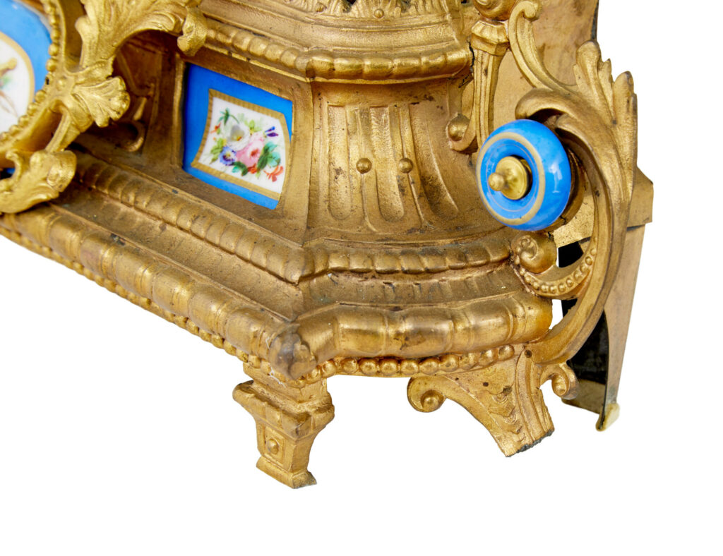 19th Century French Gilt Mantle Clock with Sevres Plaques — image 6