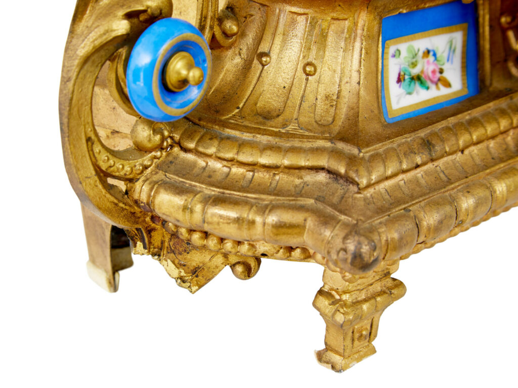 19th Century French Gilt Mantle Clock with Sevres Plaques — image 5