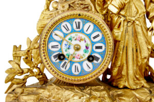 19th Century French Gilt Mantle Clock with Sevres Plaques — thumbnail 4