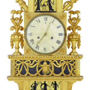 19TH CENTURY SWEDISH GILT AND EGLOMISE ORNATE WALL CLOCK