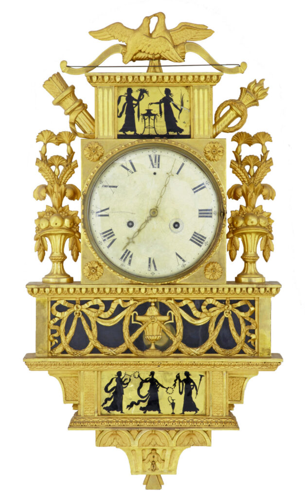 19th Century Swedish Gilt and Eglomise Ornate Wall Clock