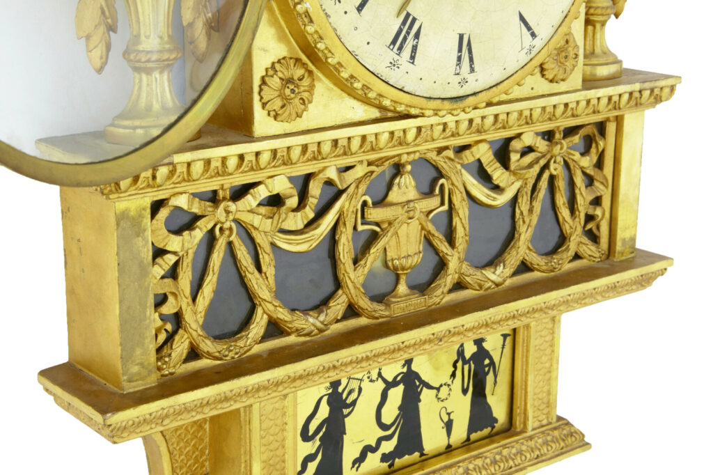 19th Century Swedish Gilt and Eglomise Ornate Wall Clock — image 4
