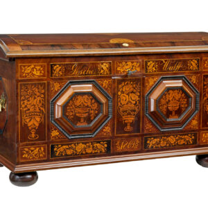 MID 19TH CENTURY PROFUSELY INLAID CONTINENTAL WALNUT DOME COFFER