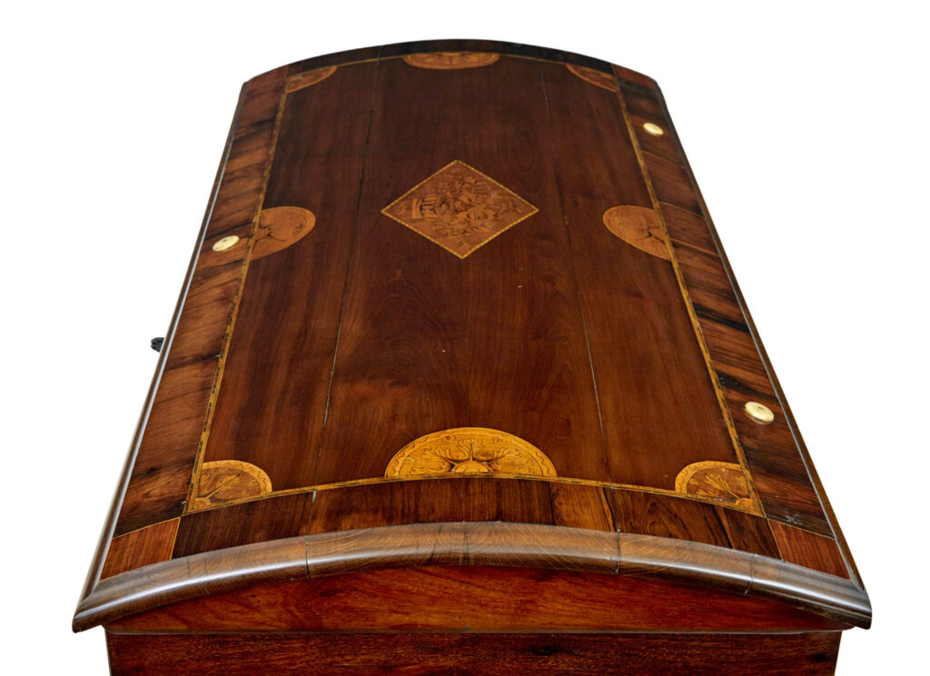 Mid 19th Century Profusely Inlaid Continental Walnut Dome Coffer — image 4