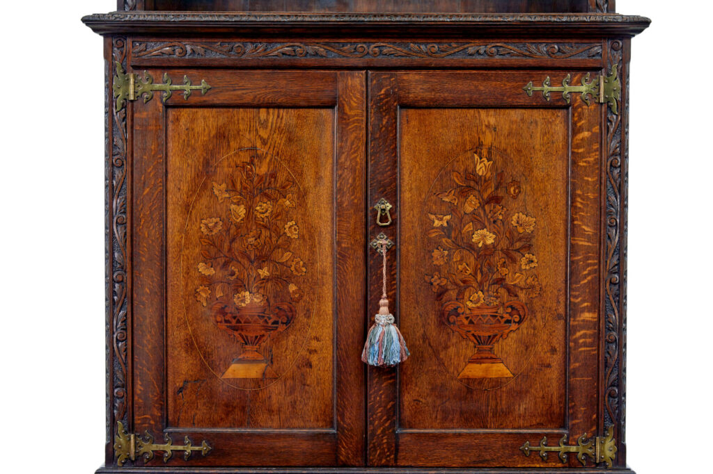 19th Century Inlaid Oak Architectural Cabinet Bookcase — image 5