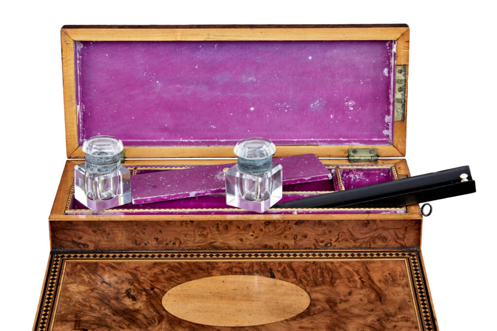 19th Century Victorian Burr Walnut Desk Top Writing Slope — image 5