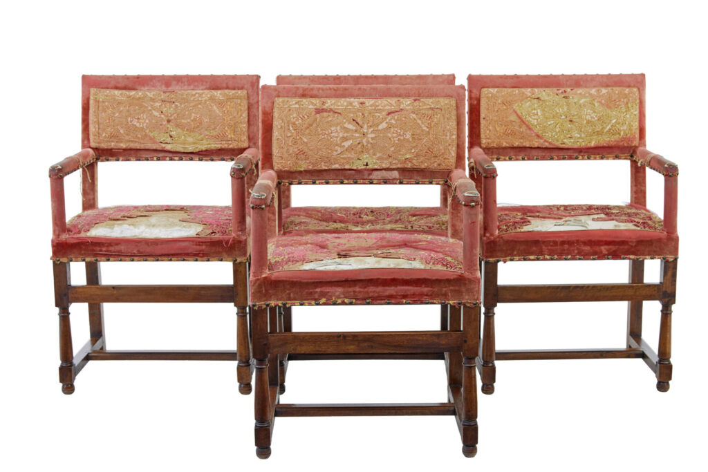 Set of 4 19th Century Walnut Coronation Armchairs