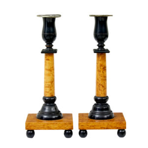 PAIR OF SWEDISH 19TH CENTURY KARL JOHAN MASUR BIRCH CANDLESTICKS