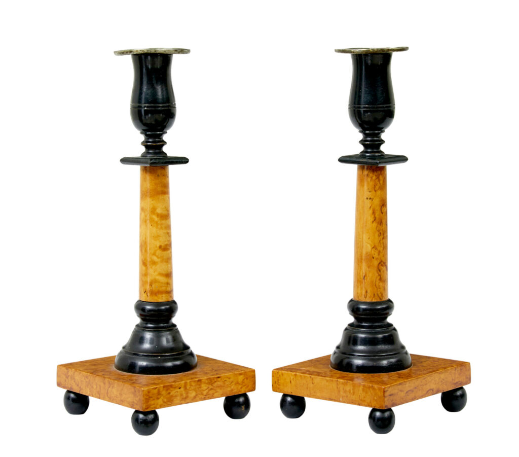 Pair of Swedish 19th Century Karl Johan Masur Birch Candlesticks — image 6