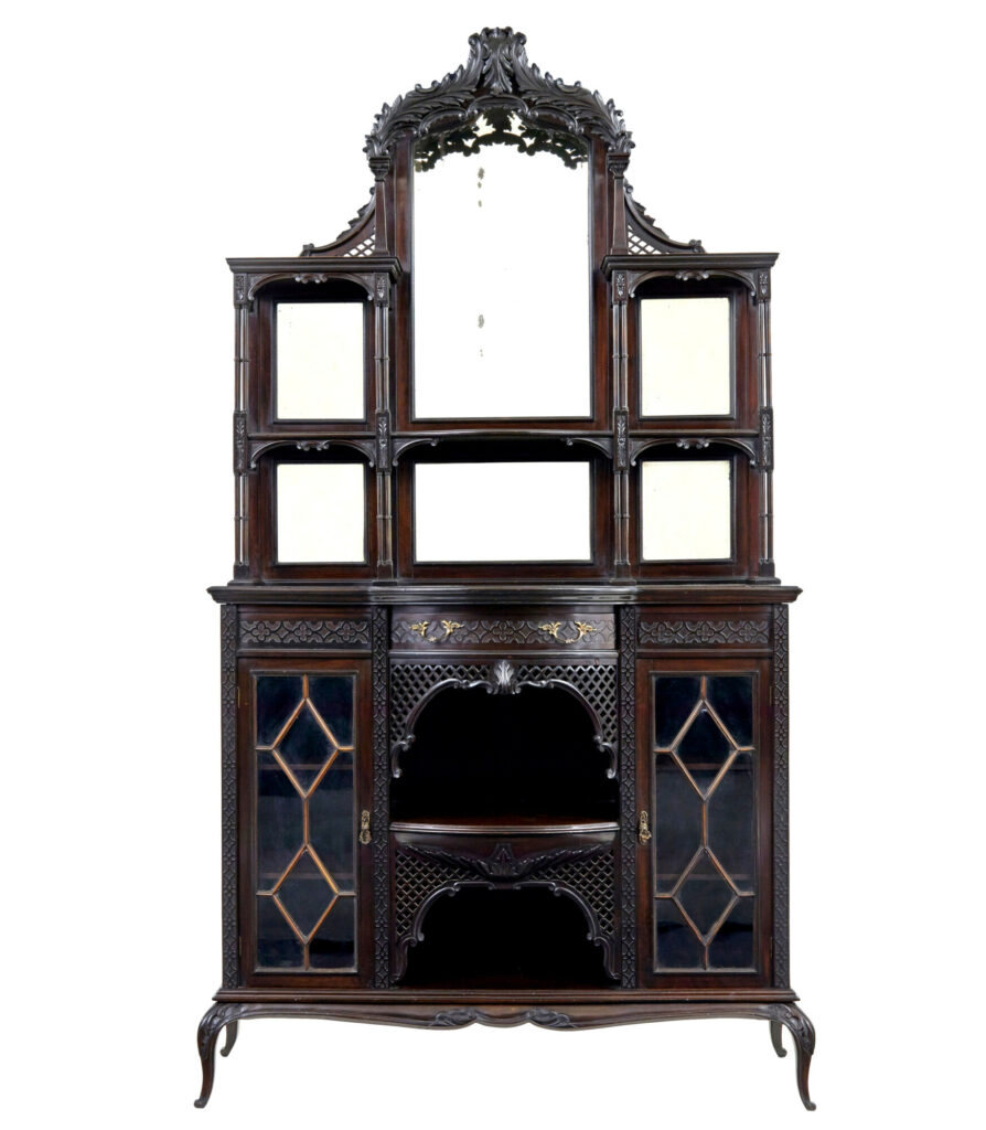 Edwardian Chippendale Revival Carved Mahogany Cabinet