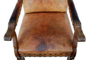 Pair of 19th Century Carved Oak and Leather Armchairs — thumbnail 5