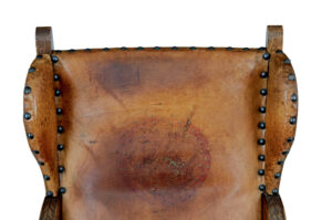 Pair of 19th Century Carved Oak and Leather Armchairs — thumbnail 4