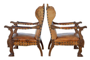 Pair of 19th Century Carved Oak and Leather Armchairs — thumbnail 9