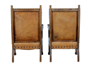 Pair of 19th Century Carved Oak and Leather Armchairs — thumbnail 7